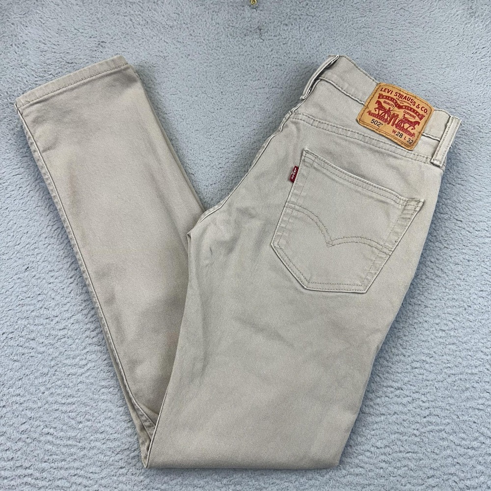 Levis‎ 502 Jeans Mens 28x32 Beige Khaki Regular Taper Stretch Denim 29507-0009